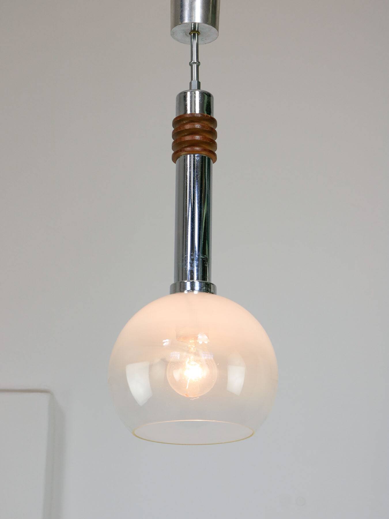 Vintage Italian Chrome and Glass Pendant Lamp