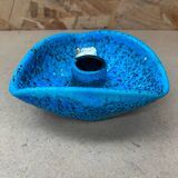 Antique cyclope candle holder ceramic fat lava turquoise blue vintage