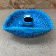 Antique cyclope candle holder ceramic fat lava turquoise blue vintage