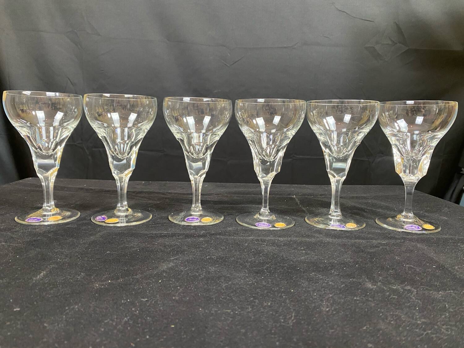 set of 6 antique cut crystal wine glasses in tulip shape from the pres