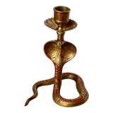 Chiseled brass cobra candlestick