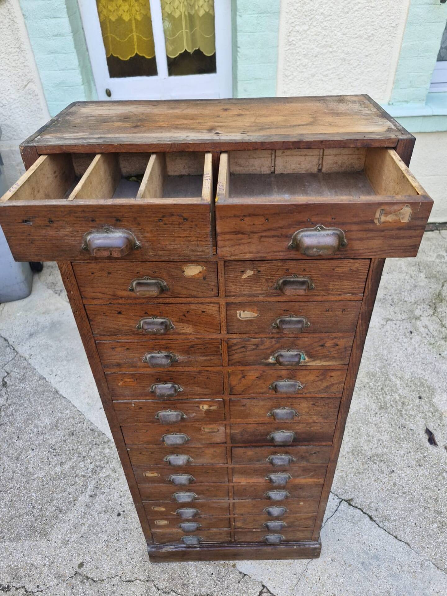 Old workshop cabinet with 28 oak drawers – workshop furniture