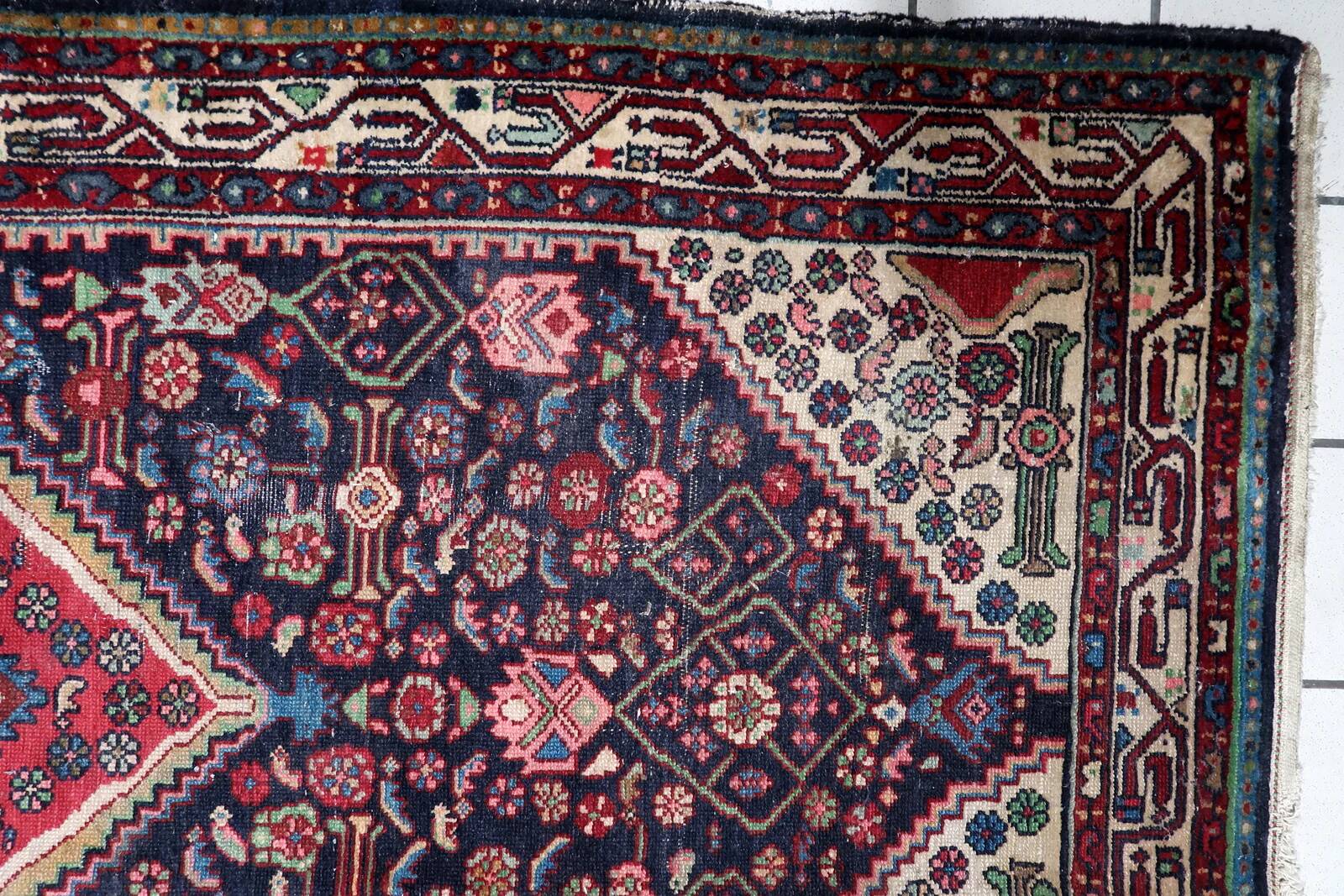 Antique Persian Hamadan handmade rug 3.8' x 6.7' 1920s - 1C1215