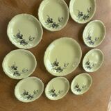 Cake set in yellow earthenware pattern black tulips ceranord Saint-Amand Vintage
