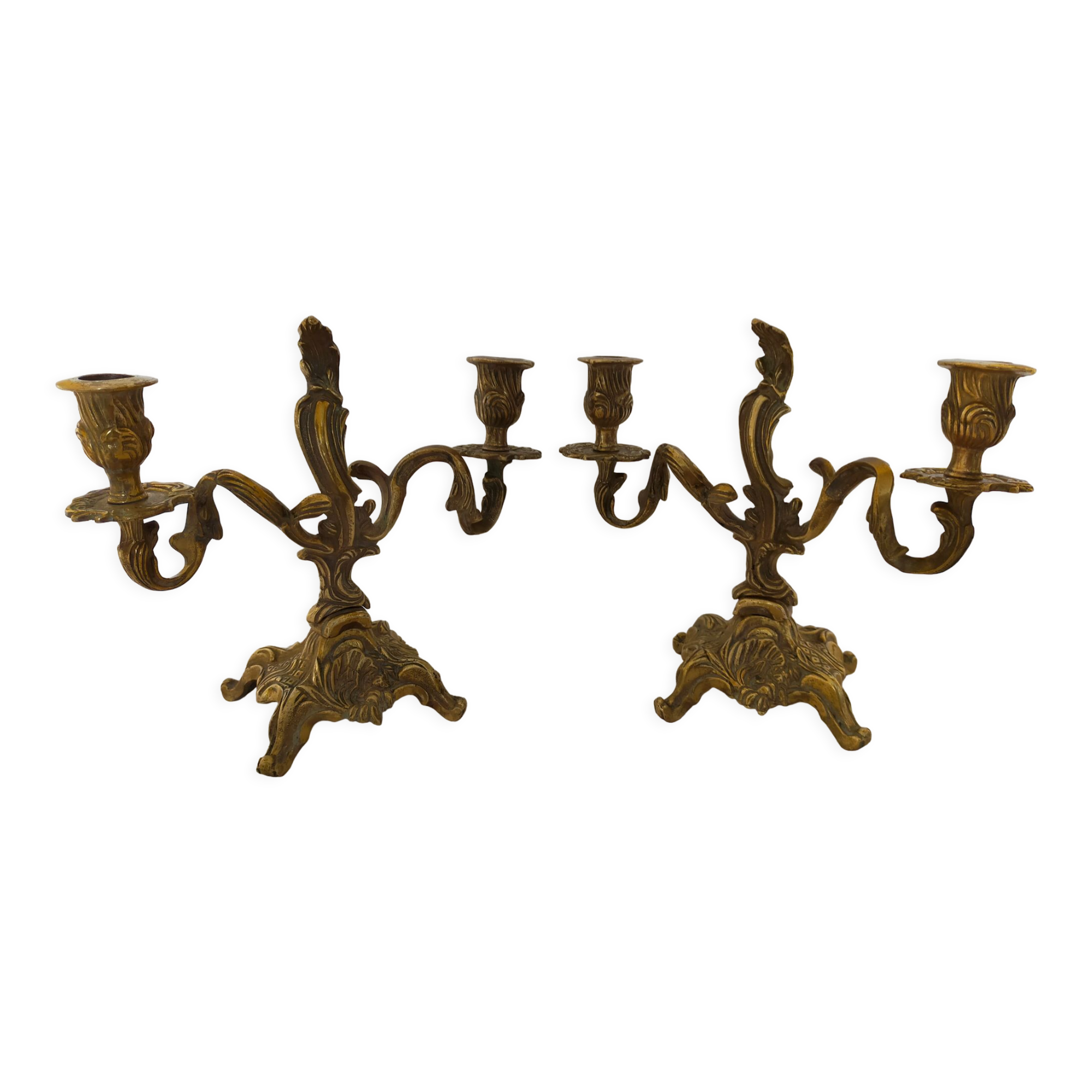 Pair of vintage brass 2-candle candelabra candlesticks