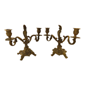 Pair of vintage brass 2-candle candelabra candlesticks