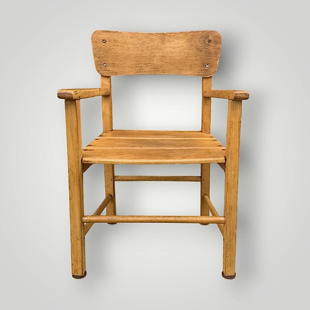 Antique wooden children's chair with armrests – marked unifa