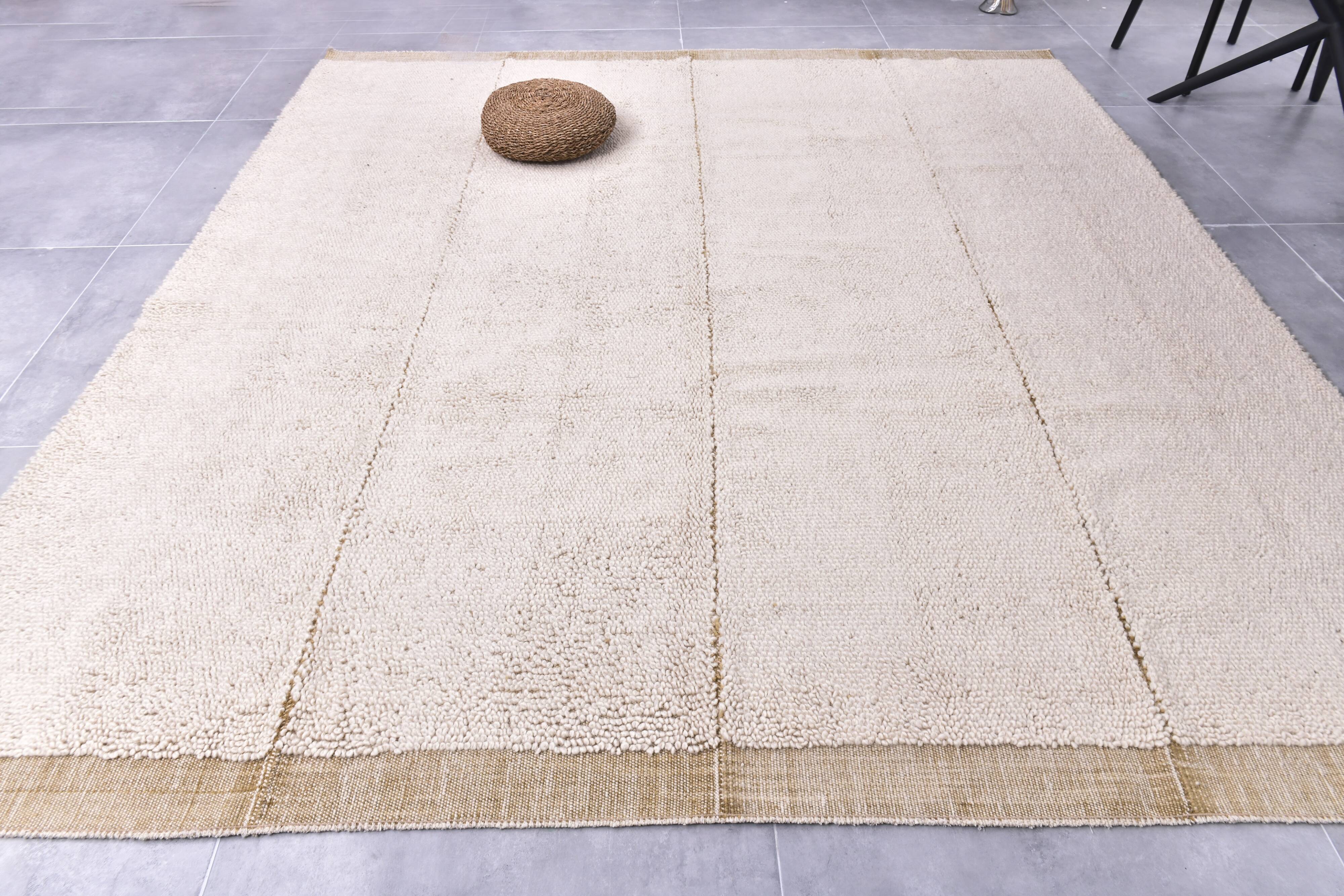 9x10 Mustard Beige Handmade Wool Moroccan Rug, 278x298Cm