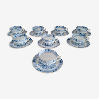 Lot de 8 tasses à café et sous-tasses en porcelaine Bavaria modèle China Blau