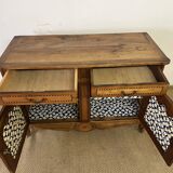 XiXth buffet in marquetry and elm magnifying glass
