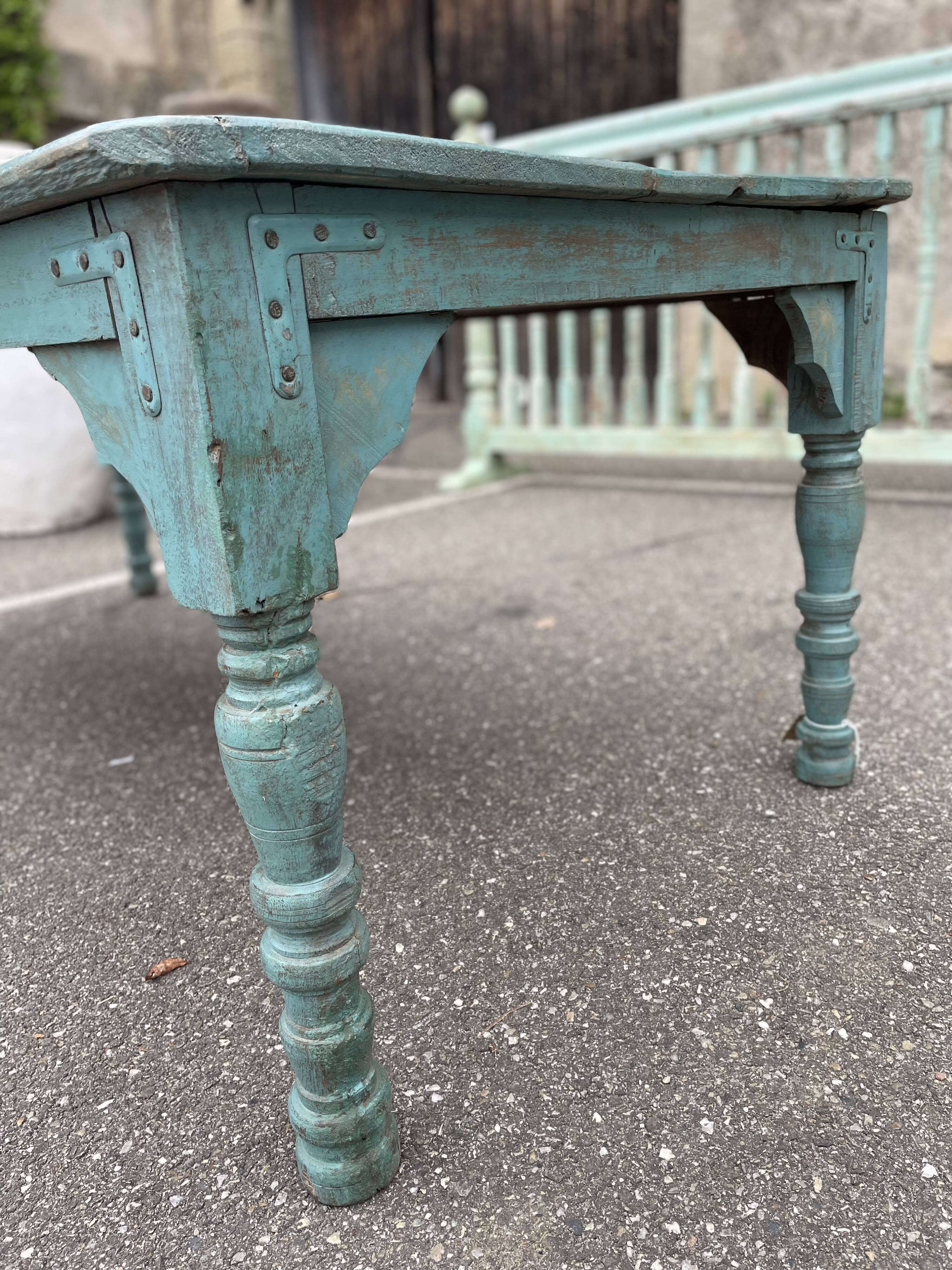 Indian table in blue lacquered teak