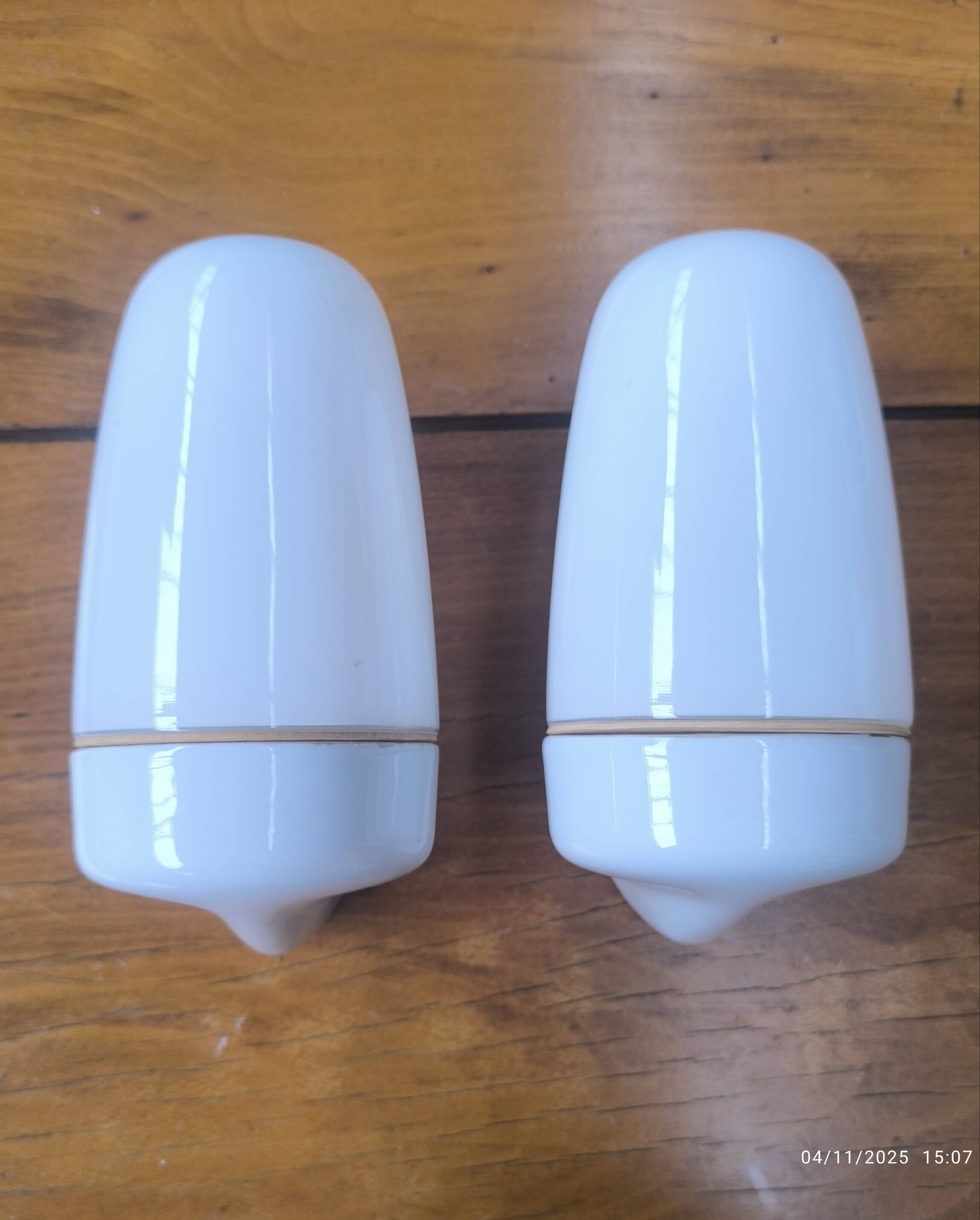 Pair of Bauhaus porcelain and opaline glass wall sconces, 1950
