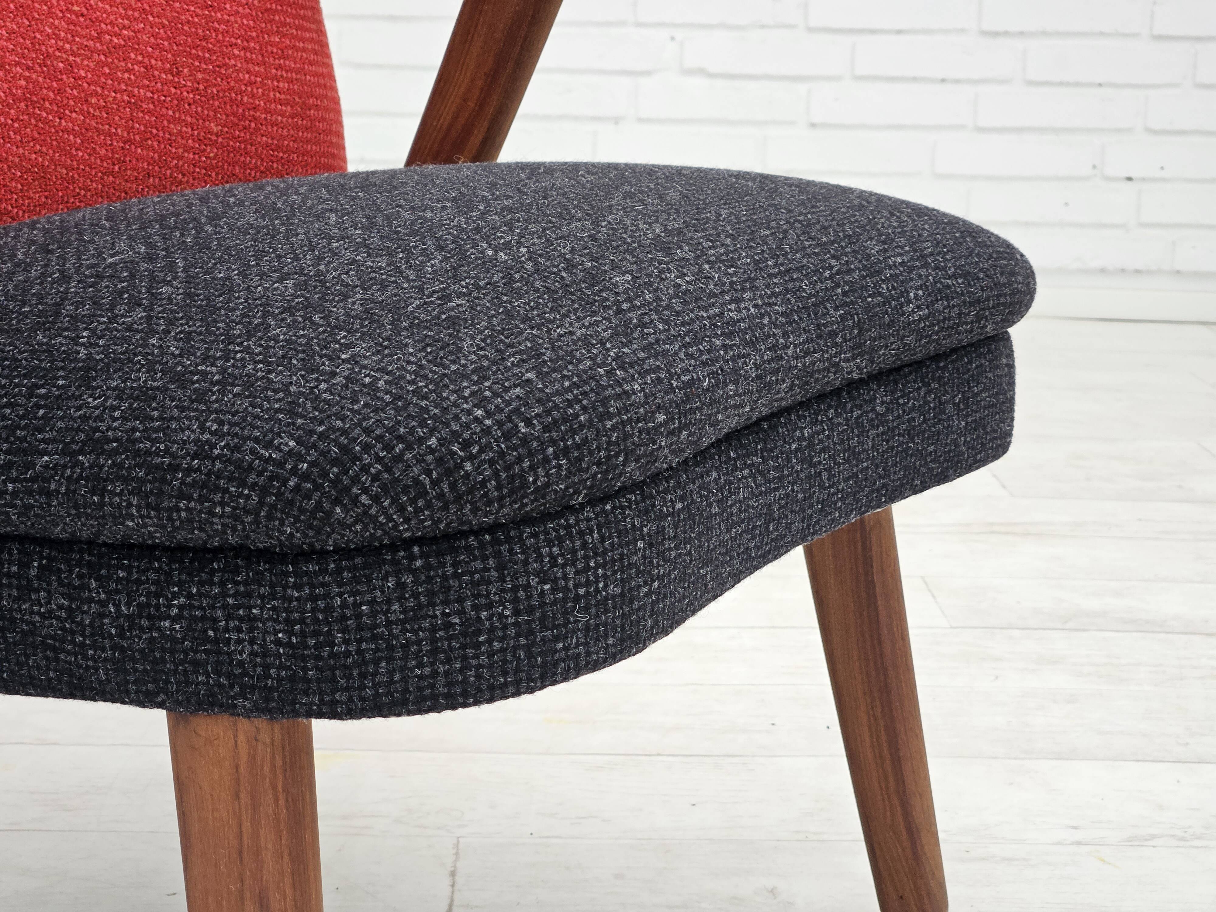 1960s, Danish design by Erhardsen & Andersen, reupholstered armchair, furniture wool, teak wood.