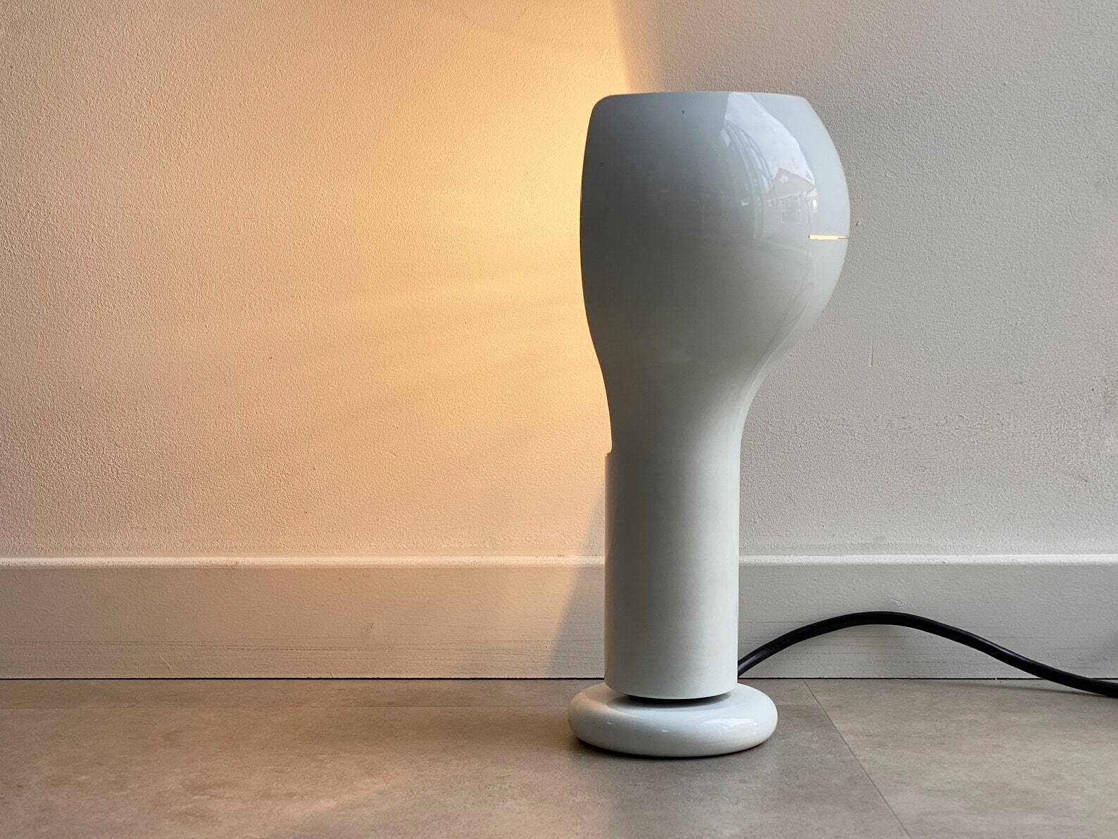Vintage white metal O'luce table lamp Flash by Joe Colombo - Italian Design