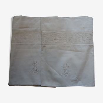 Pair of monogrammed pillowcases