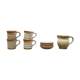 Series of 4 cups and a vintage stoneware milk jug
