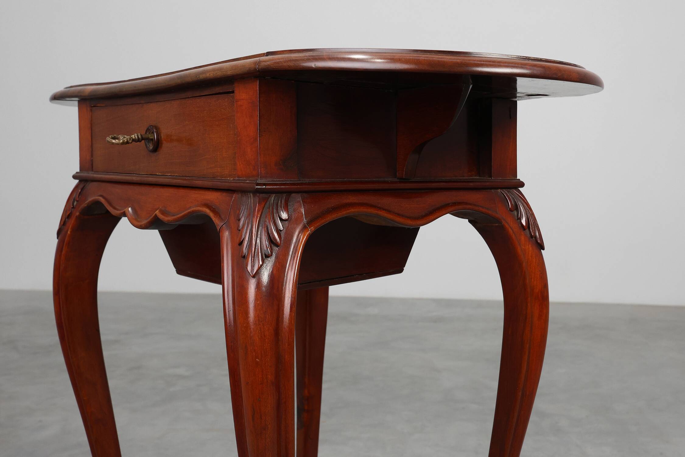 Late 19th‑Century French Louis XV Style Walnut Side Table with Drawer and S