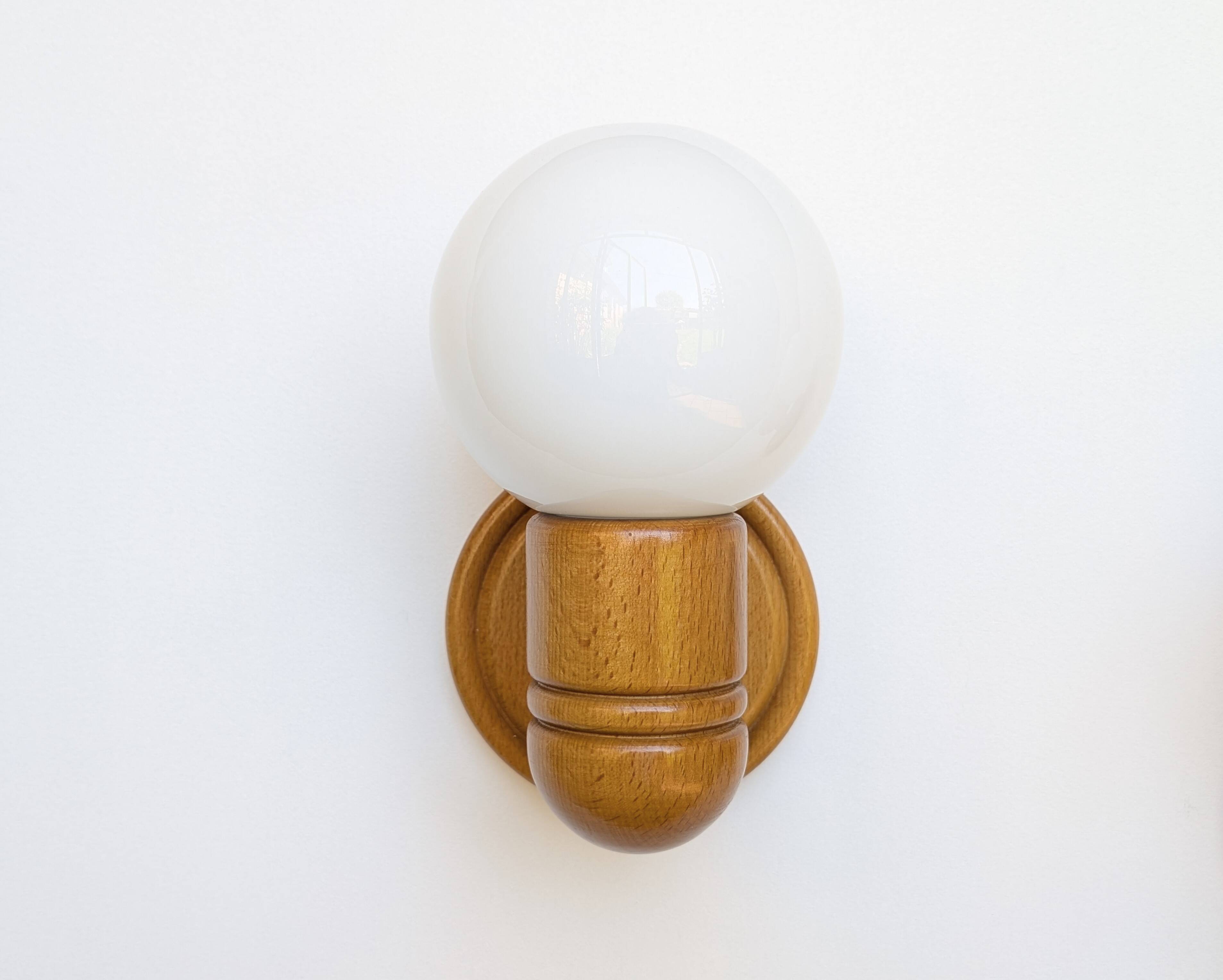 Pair of pine and opaline wall lights