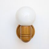 Pair of pine and opaline wall lights