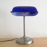 Blue glass and brass bankers lamp