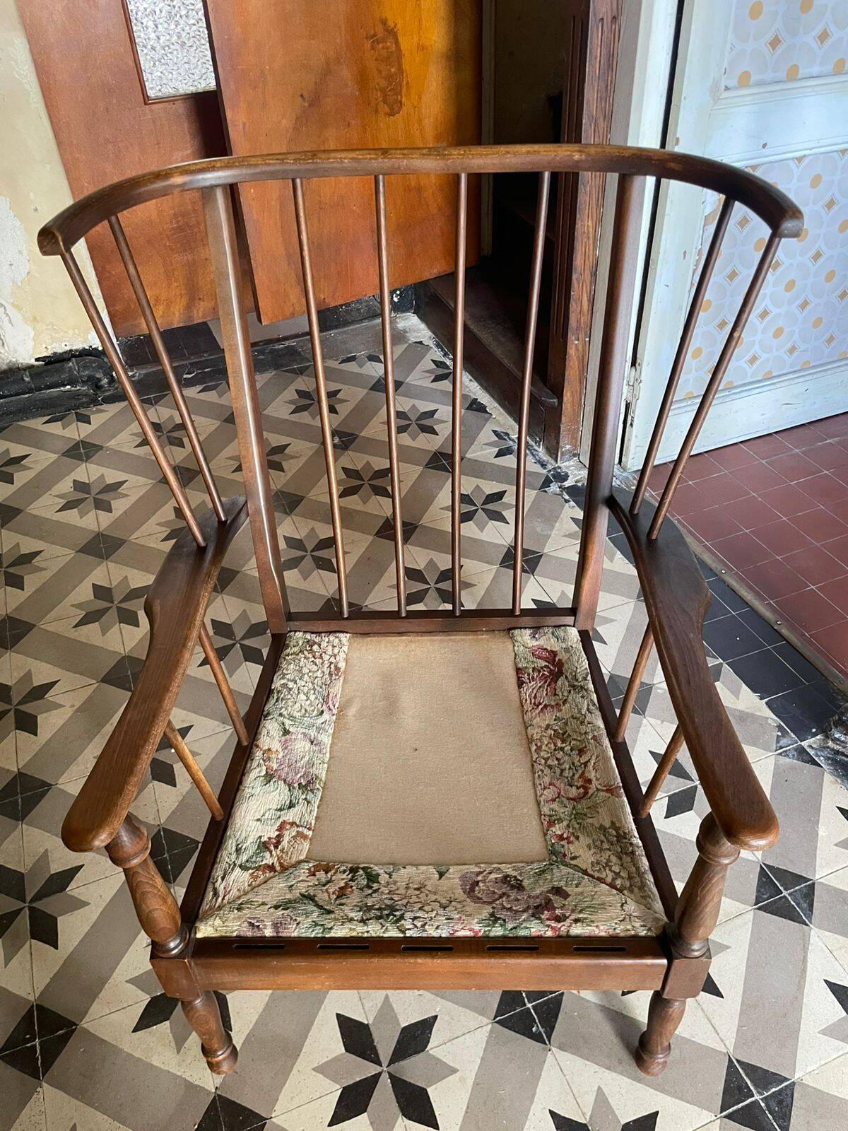 Rare set of vintage armchairs and fan bench