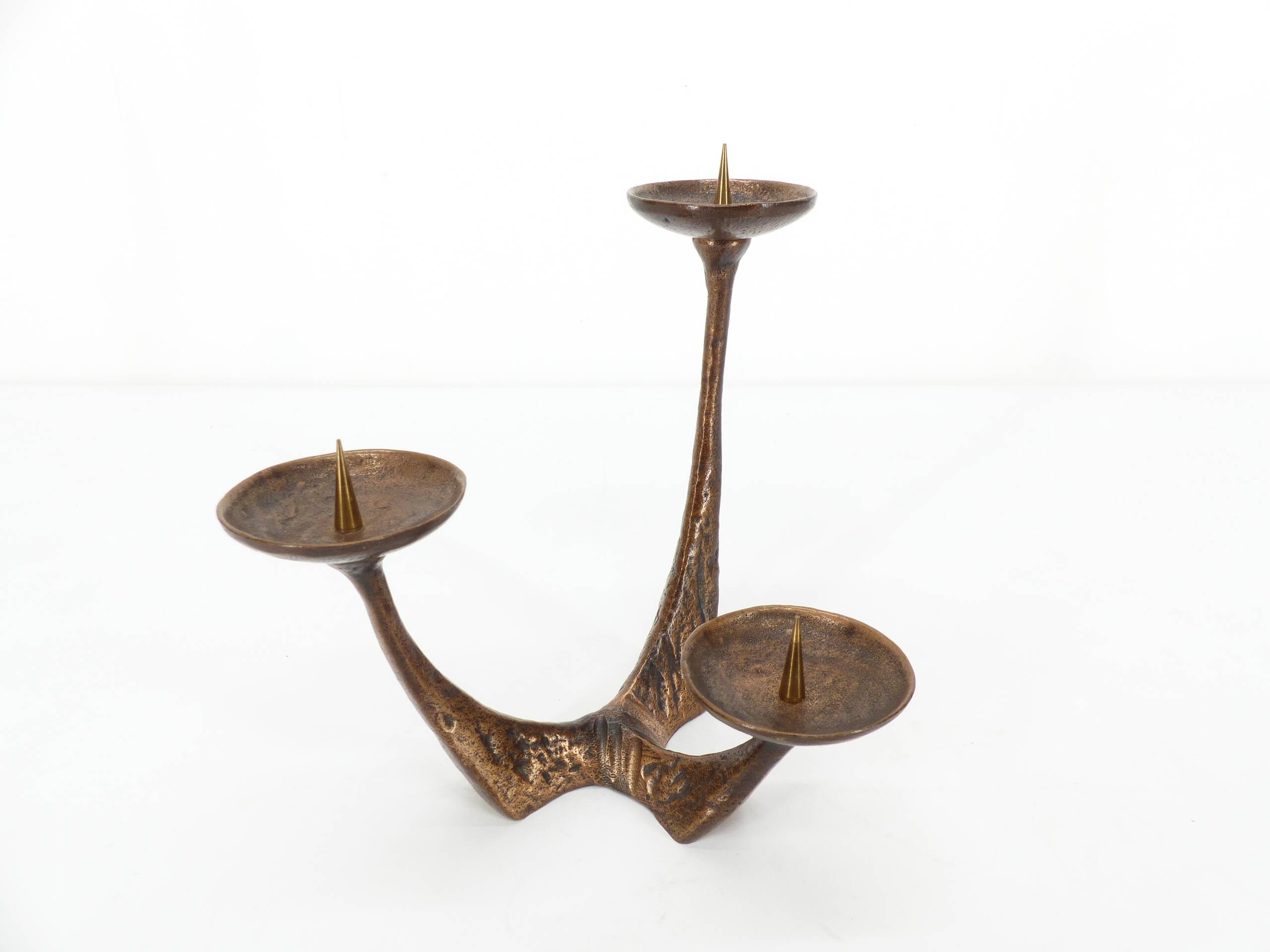Vintage brutalist bronze candlestick Kunsthaus Kopp 1960s