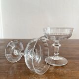 2 coupes à champagne anciennes en verre soufflé à côtes plates 19eme siècle