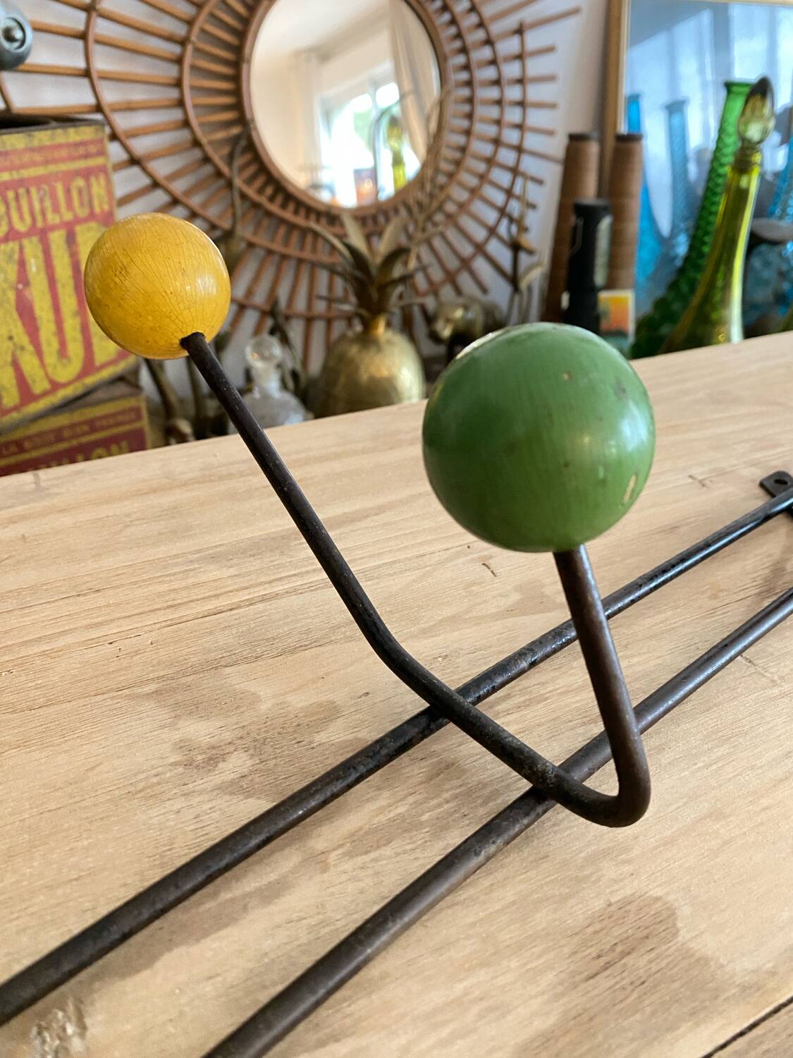 Wall coat rack with vintage balls