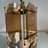Scandinavian vintage lamp in brass & amber colored glass