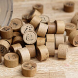 Old jar and tokens in turned wood