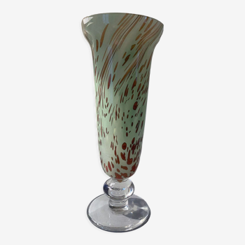 Vase ancien piédouche en verre tacheté verre soufflé