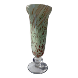 Vase ancien piédouche en verre tacheté verre soufflé