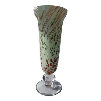 Vase ancien piédouche en verre tacheté verre soufflé