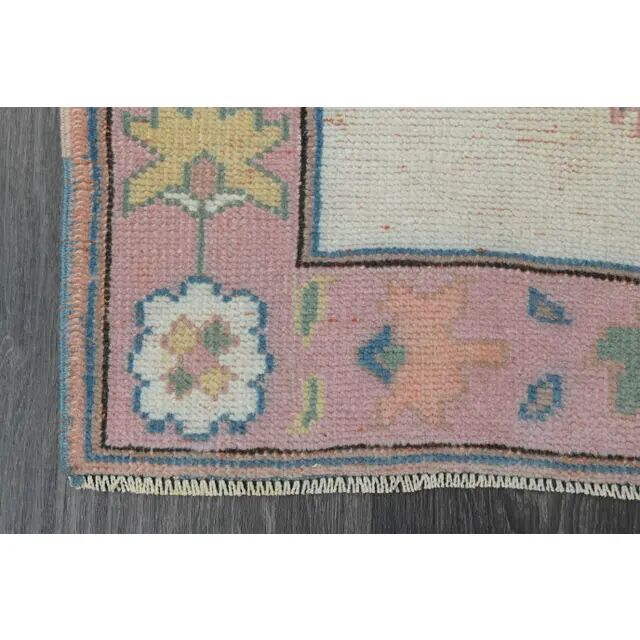 1970s Vintage Turkish Oushak Handmade Wool Cotton Orange Pink Rug  81x270