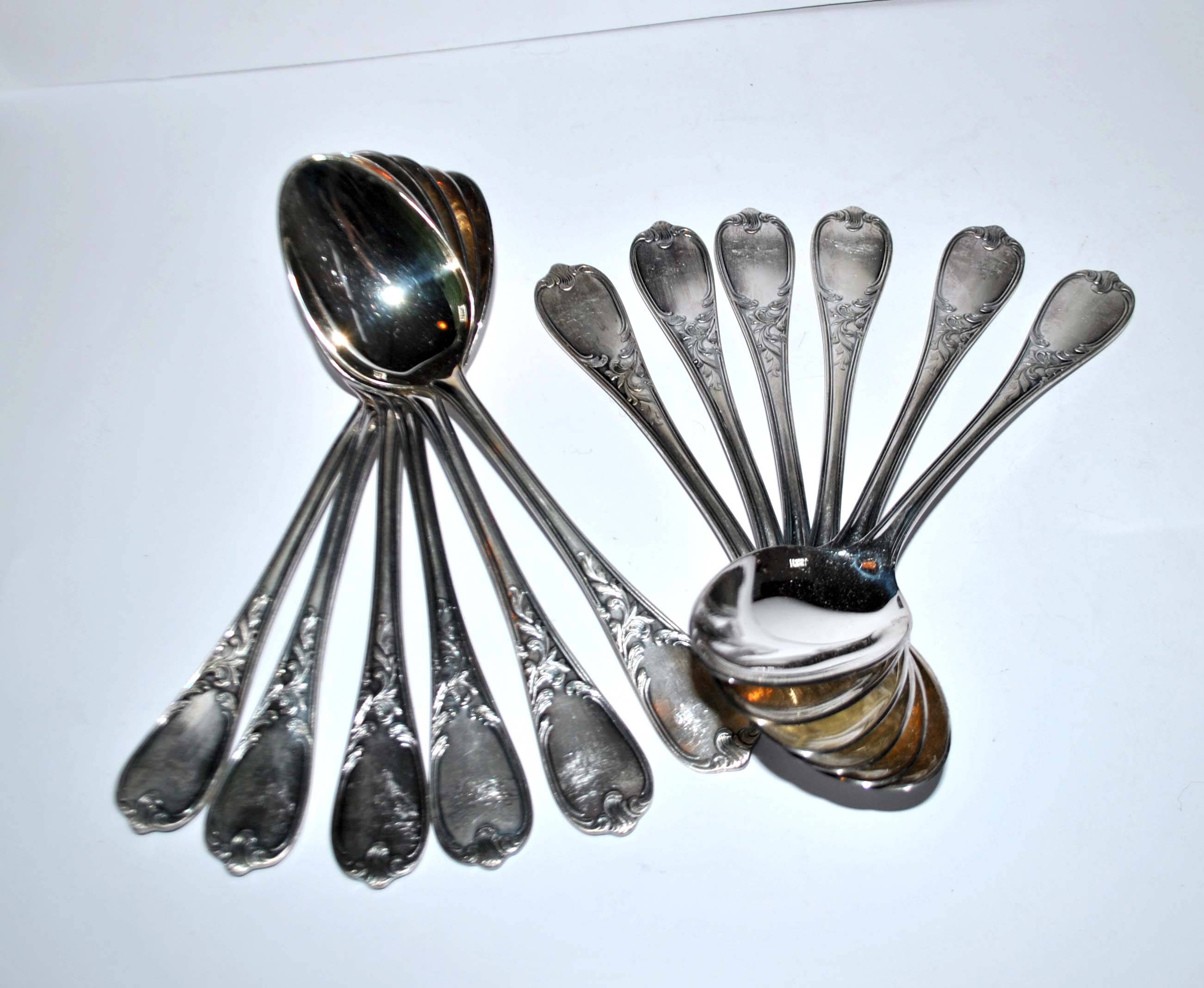 Set of 12 ercuis soup spoons in silver metal - marly rocaille decoration 20.5cm