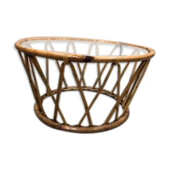 Table basse rotin vintage années 70