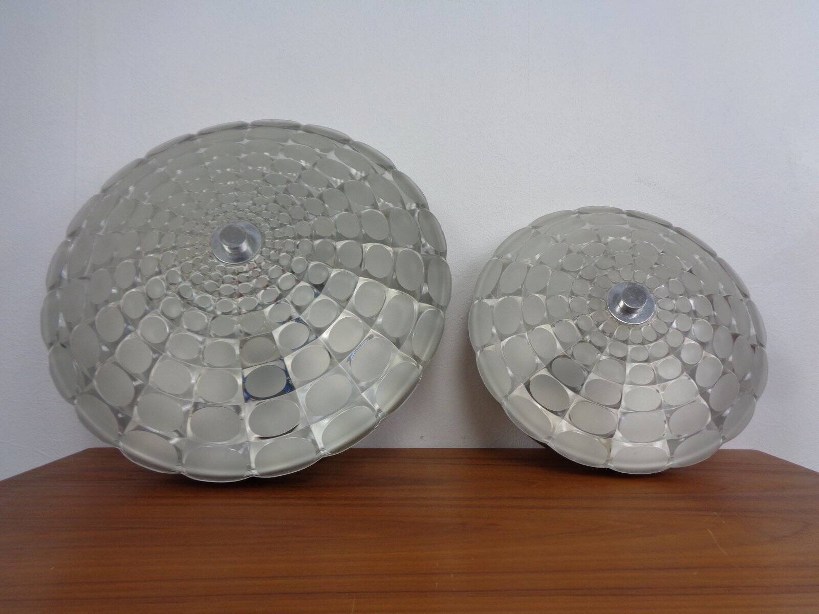 Large German Glass Ceiling Lights, Set of 2, 1960s