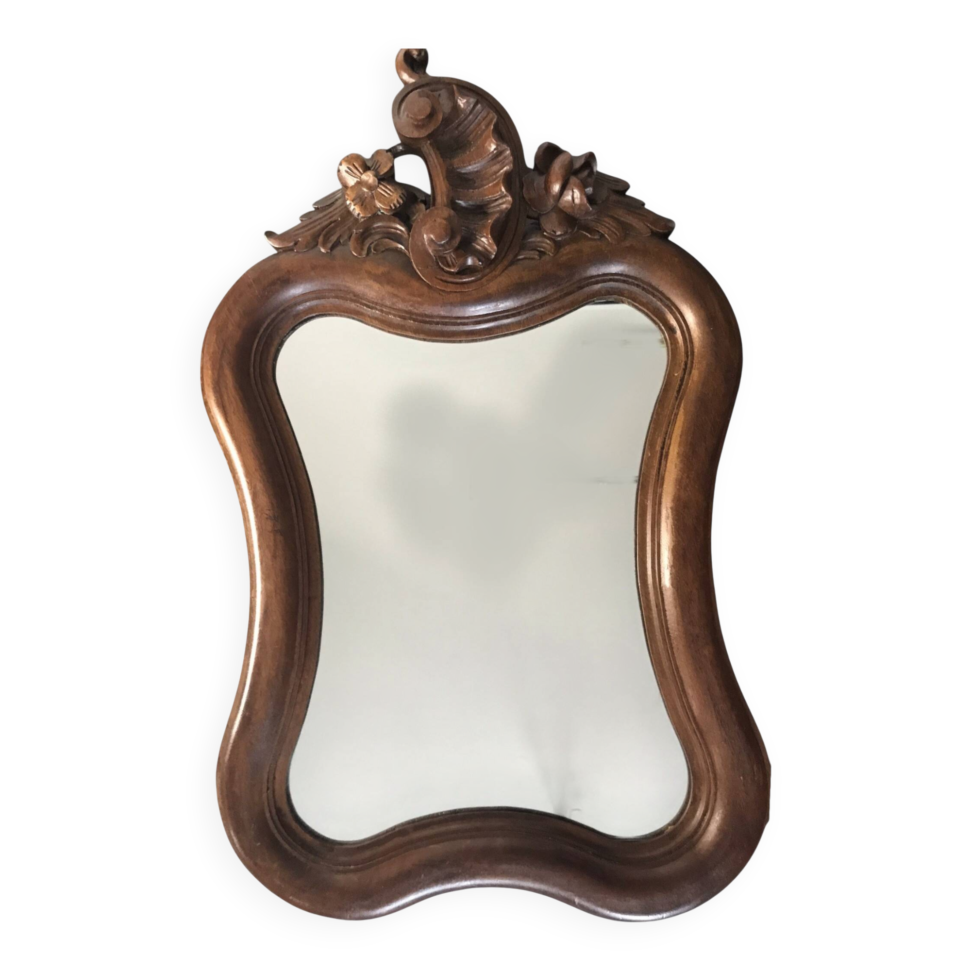 Antique Louis XV style wooden scalloped mirror