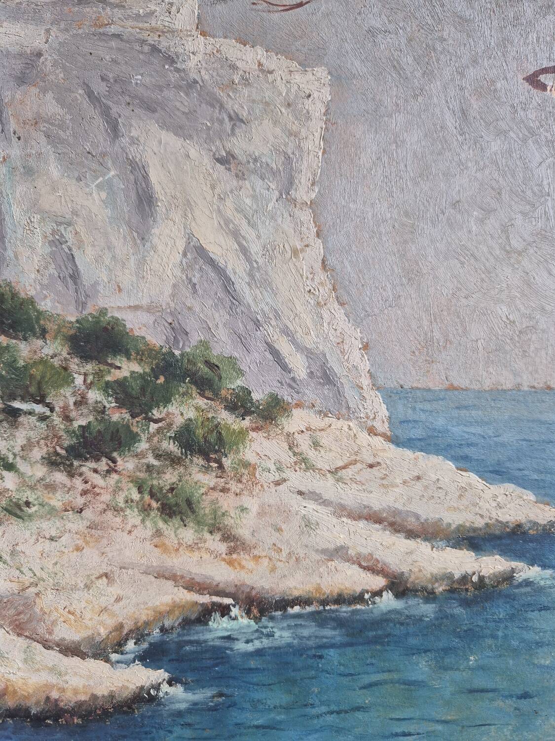 Coastal edge with leaning pine - Oil on cardboard