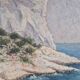 Coastal edge with leaning pine - Oil on cardboard