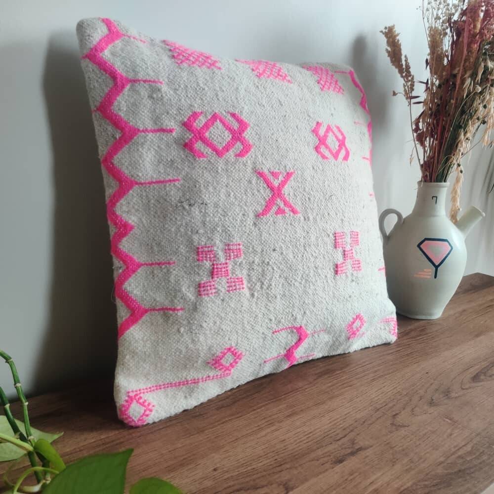 Pink and white bohemian Berber cushion