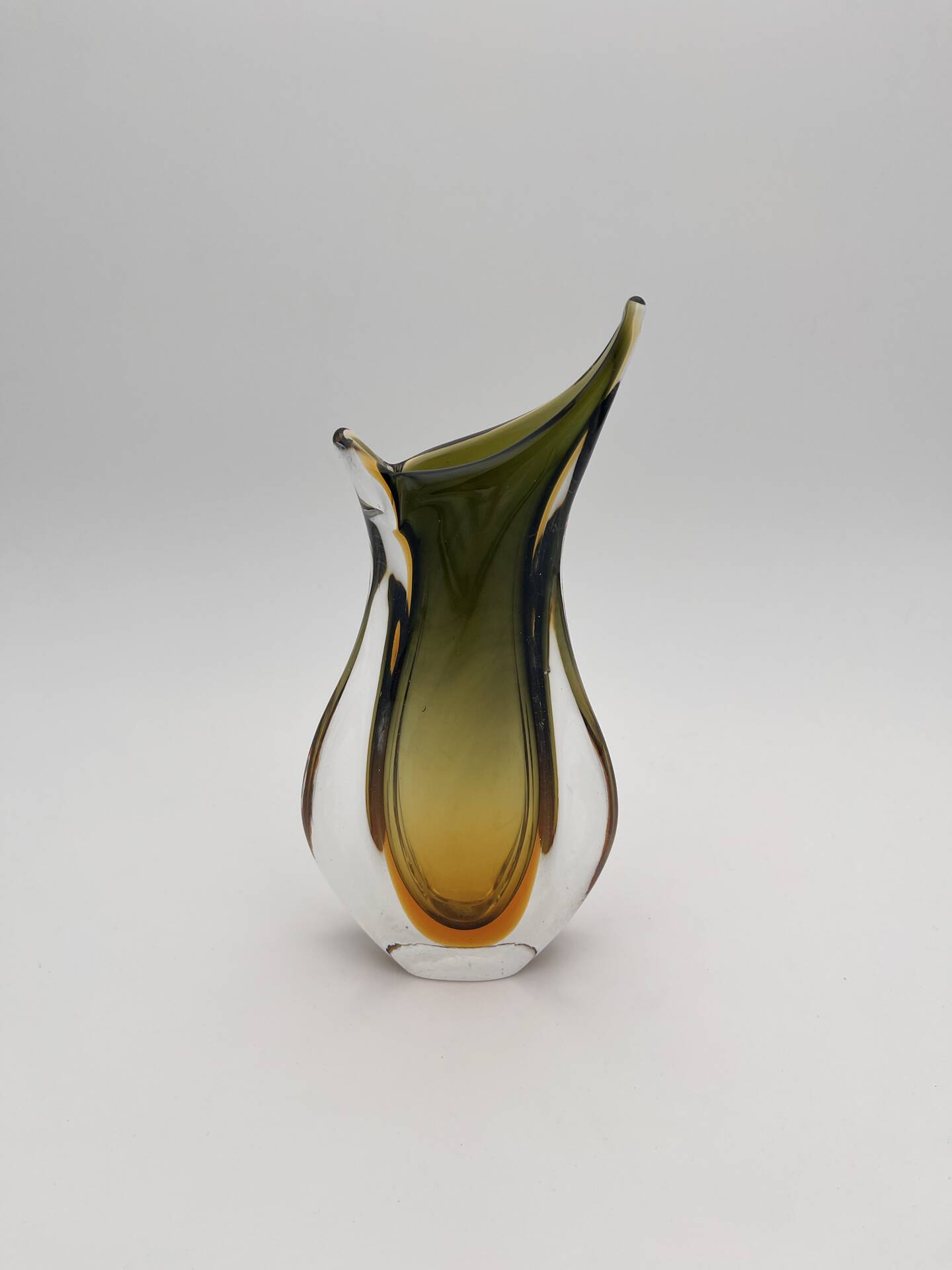 Sommerso Vase Flavio Poli Seguso Murano Green Amber Glass 1950