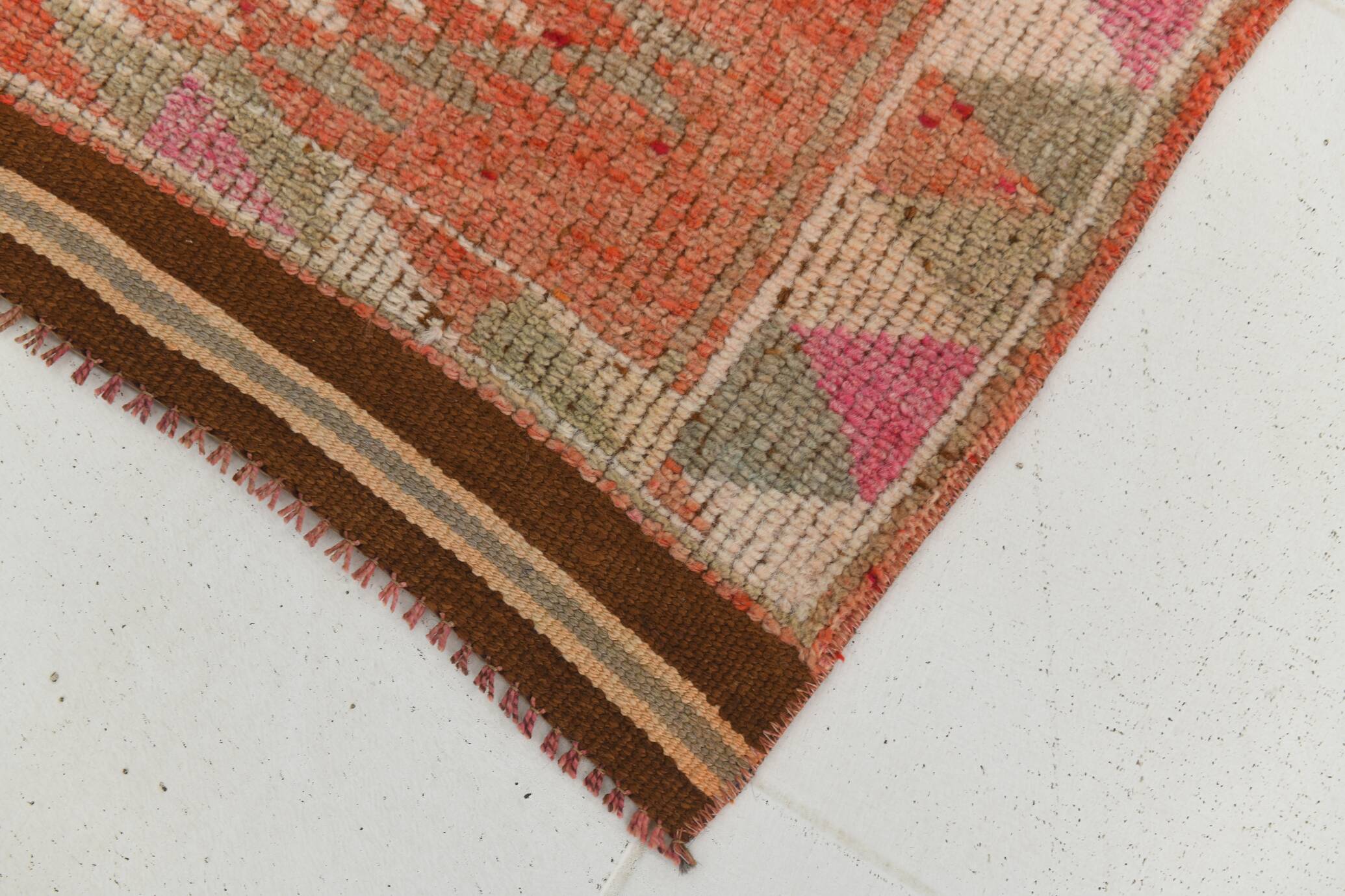 3x13 Faded Somon Distressed Hanmade Rug, Vintage Turkish Runner, 84x390Cm