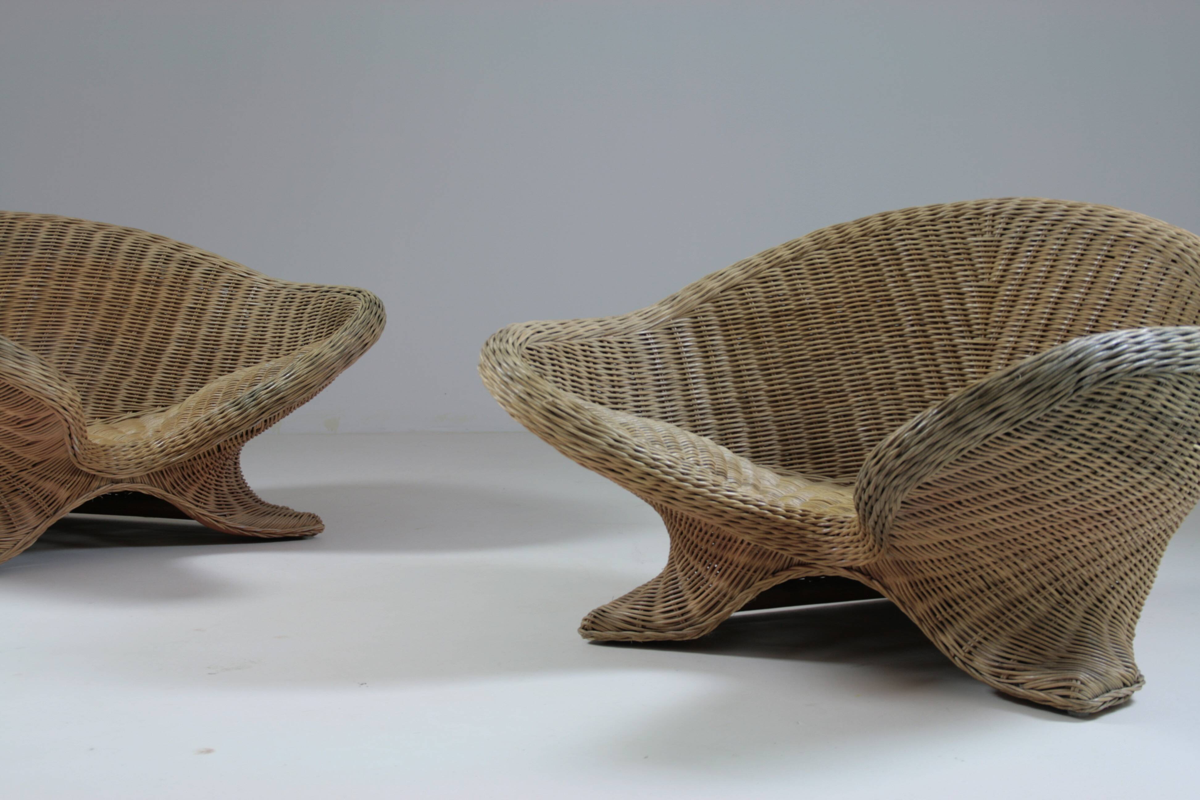 Paire de fauteuils lotus en rotin, 1970s