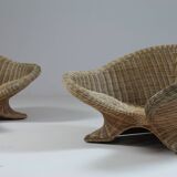 Pair of rattan lotus armchairs, 1970s