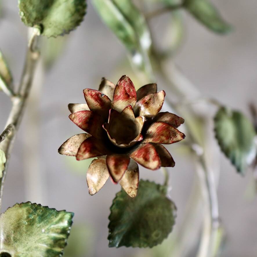 Large flower and leaf chandelier, hand-painted sheet metal, Italy, 1940s