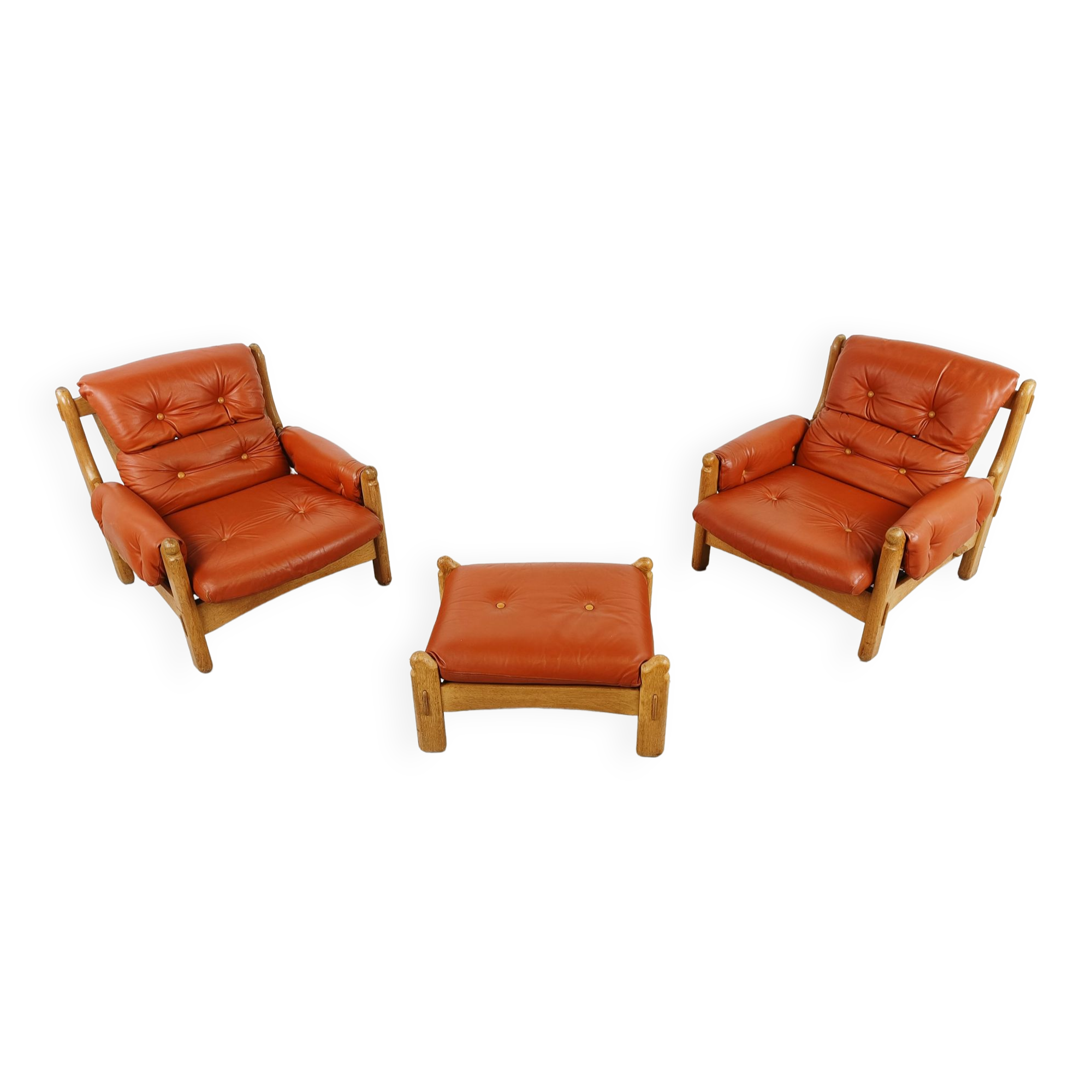Pair of brutalist leather armchairs, 1960s