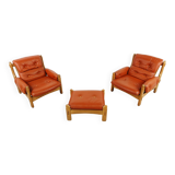 Pair of brutalist leather armchairs, 1960s