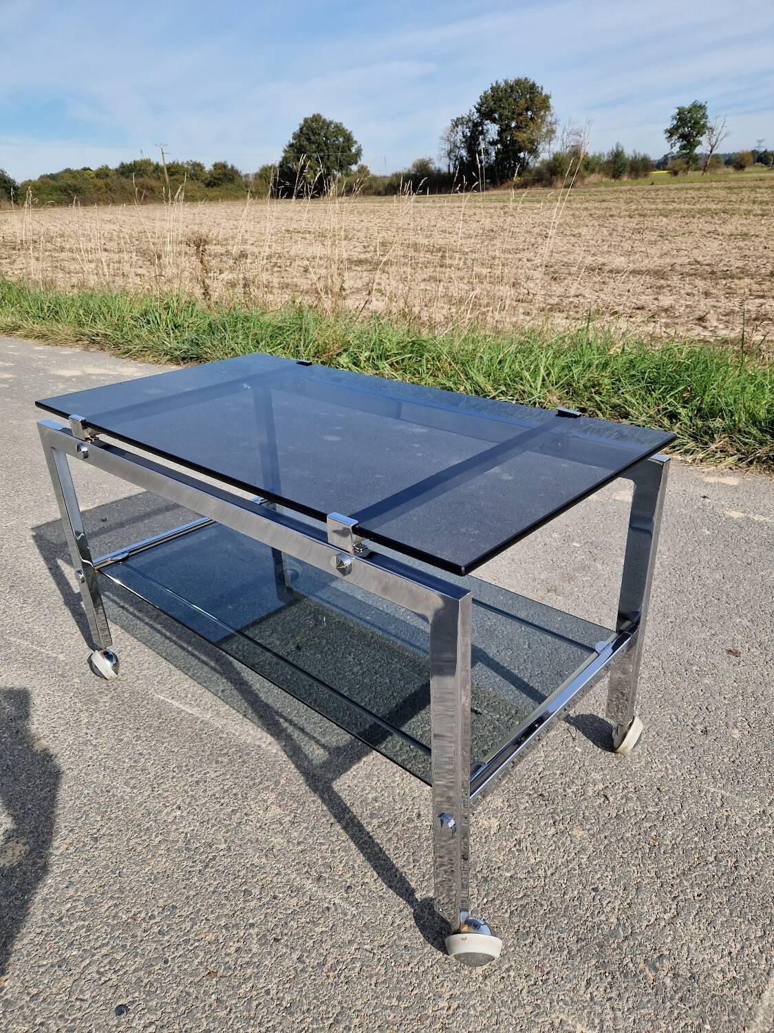 1970s chrome and smoked glass coffee table