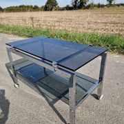 Table basse des années 1970 en chrome et verre fumé